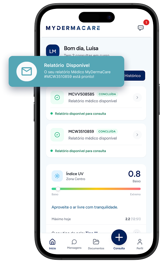 Relatório médico na app MyDermaCare