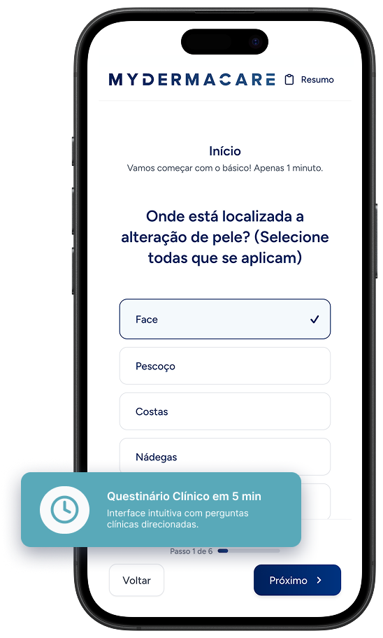 Formulário médico da app MyDermaCare