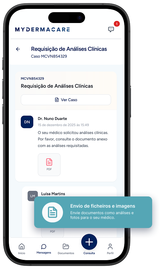 Acompanhamento contínuo na app MyDermaCare